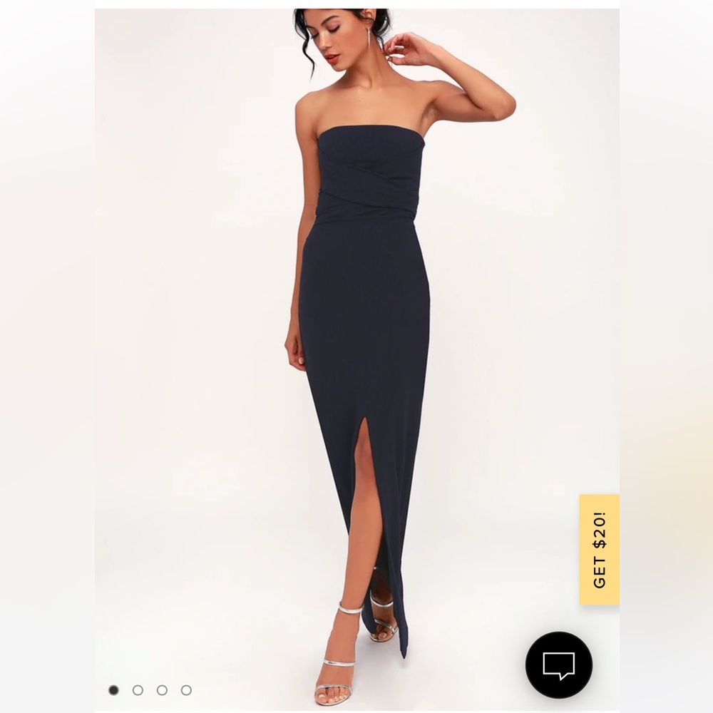 Own the Night Navy Blue Strapless Maxi Dress